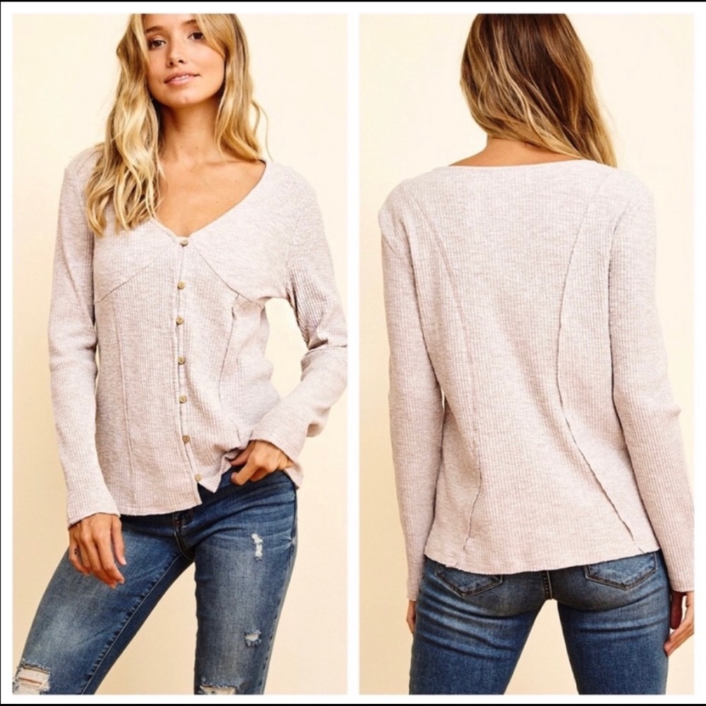 Ribbed button top - Time After Time.  NWT light dusty rose color